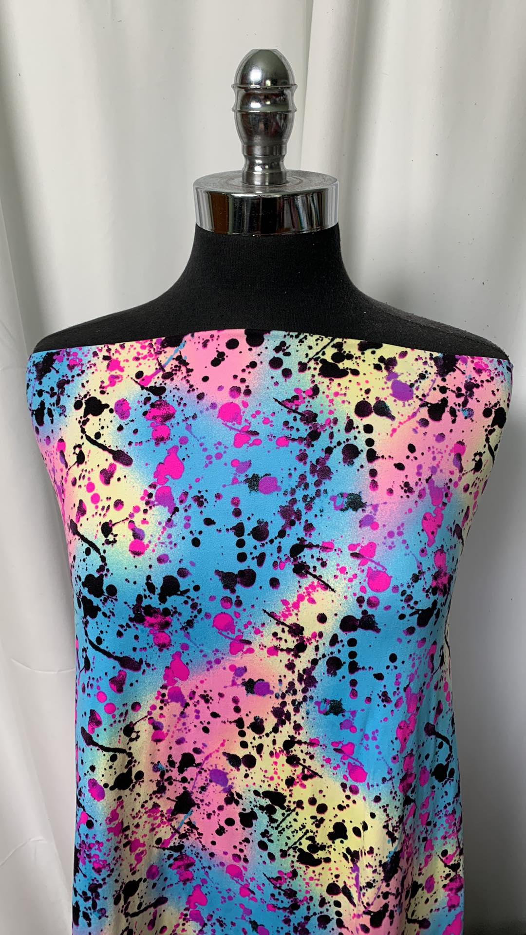 Blue/Pink/Yellow Splatter - Double Brushed Poly Spandex - 2 Yard Cut