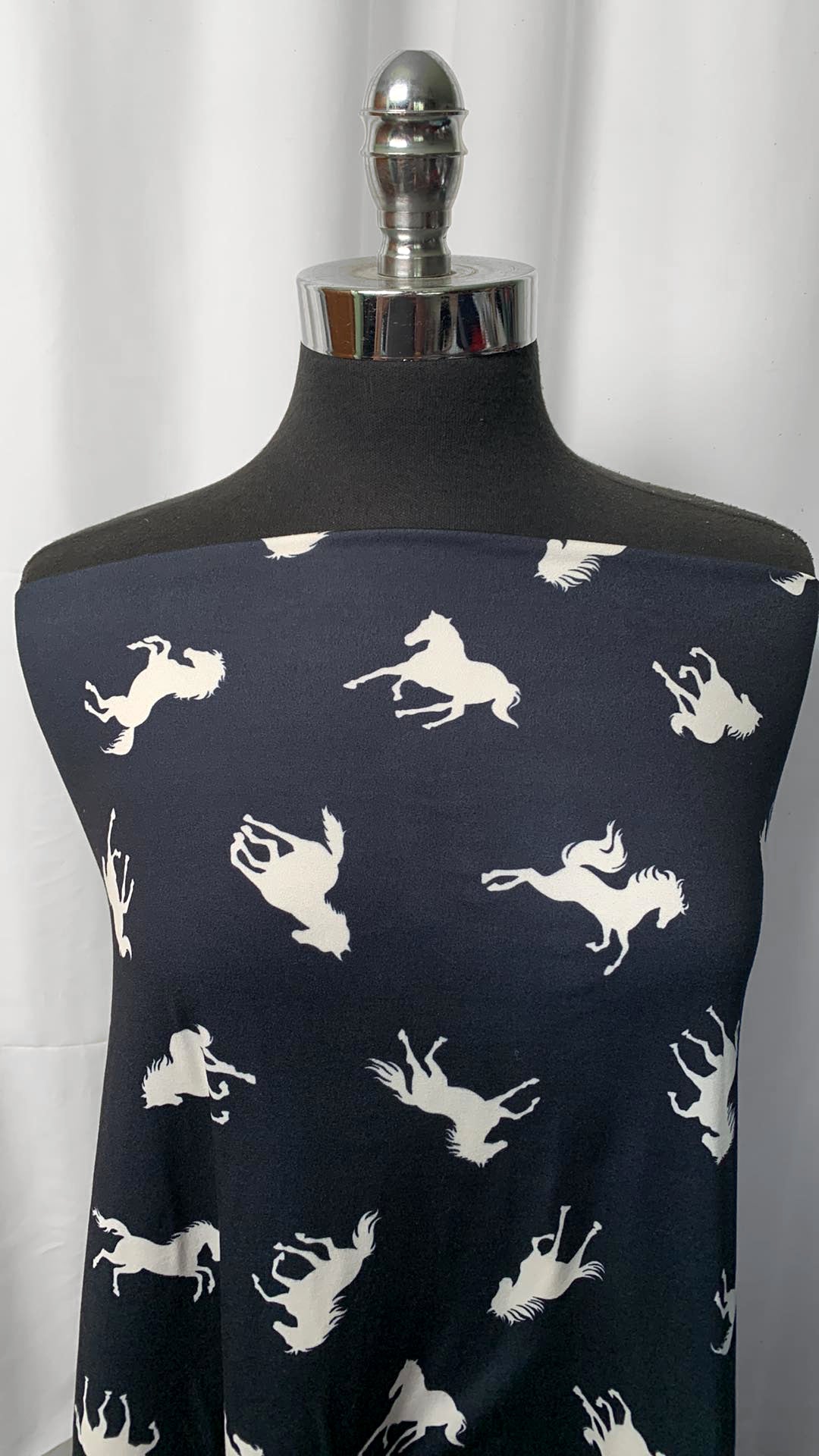 Navy Horses - Double Brushed Poly Spandex - By the Yard