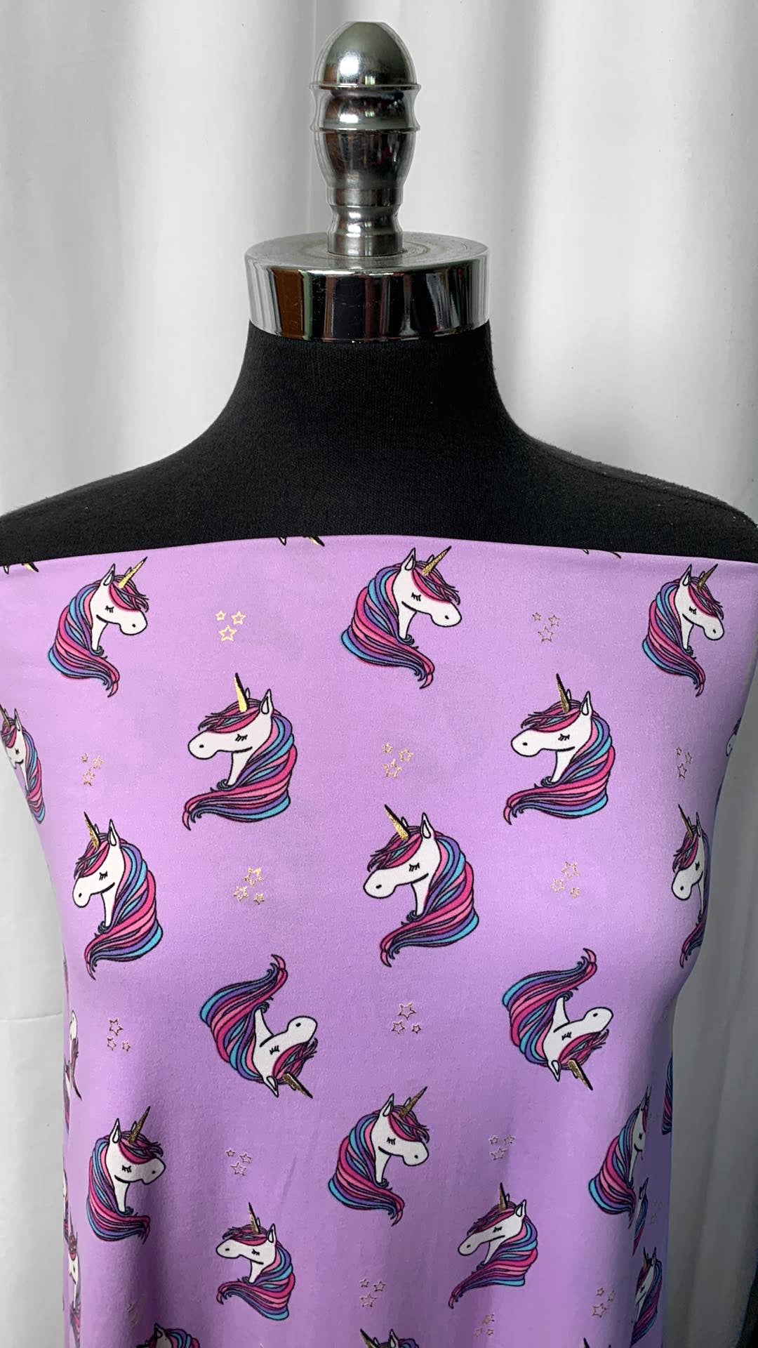 Lilac Unicorns w/Foil - Double Brushed Poly Spandex - By the Yard