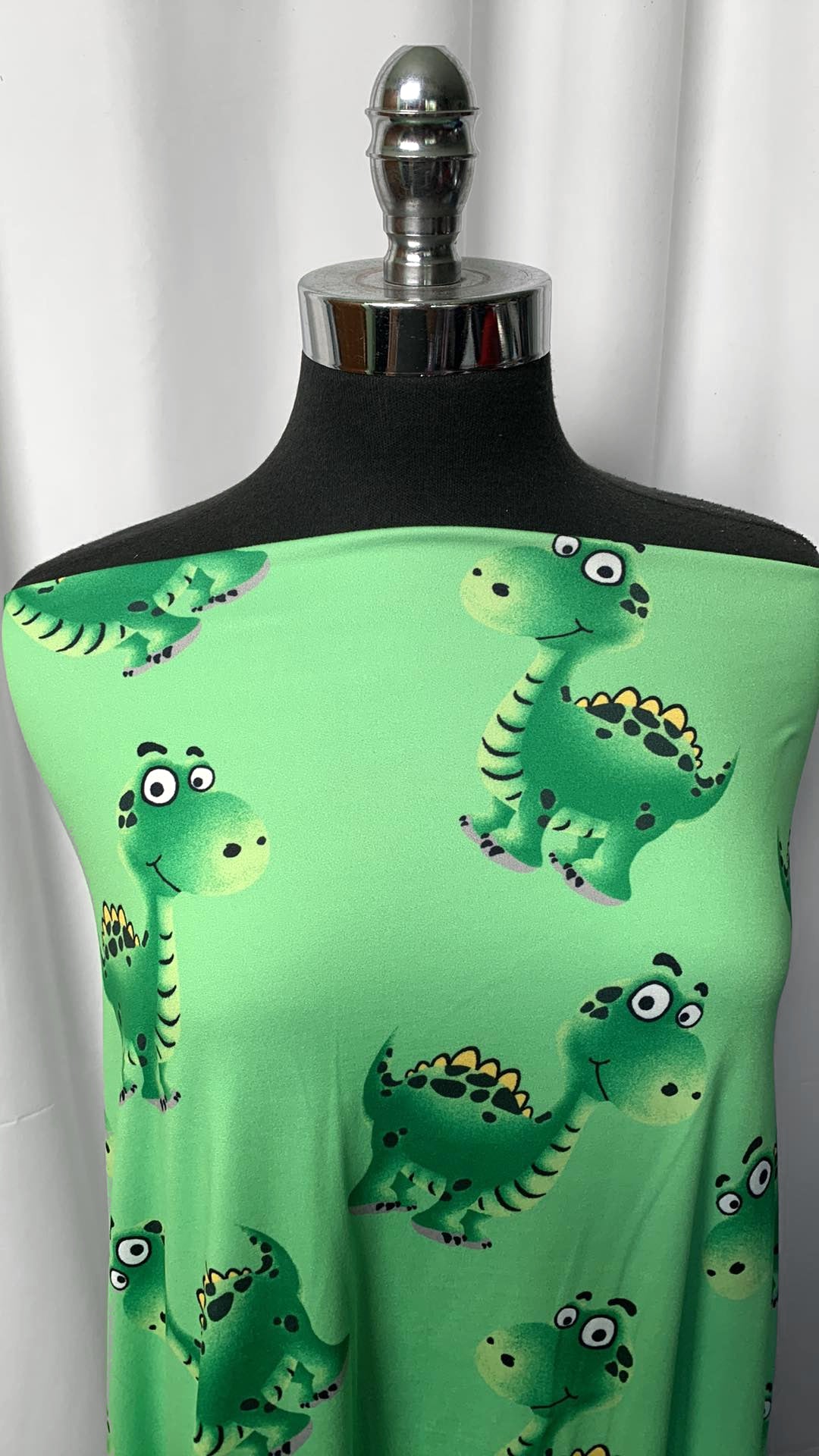Green Dinos - Double Brushed Poly Spandex - By the Yard