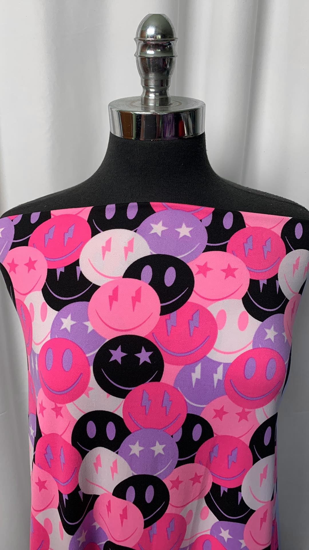Pink/Black Stacked Smiles - Double Brushed Poly Spandex - By the Yard