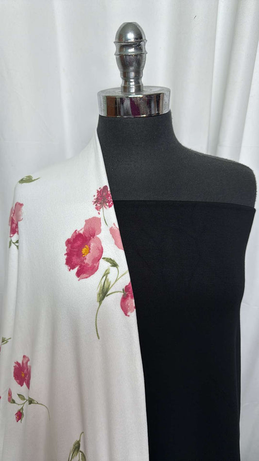 BLACK/IVORY-PINK FLOWERS BUNDLE : 2YD Pink Flowers on Ivory Oakley SK & 2YD Black Brushed Modal FT : A27296
