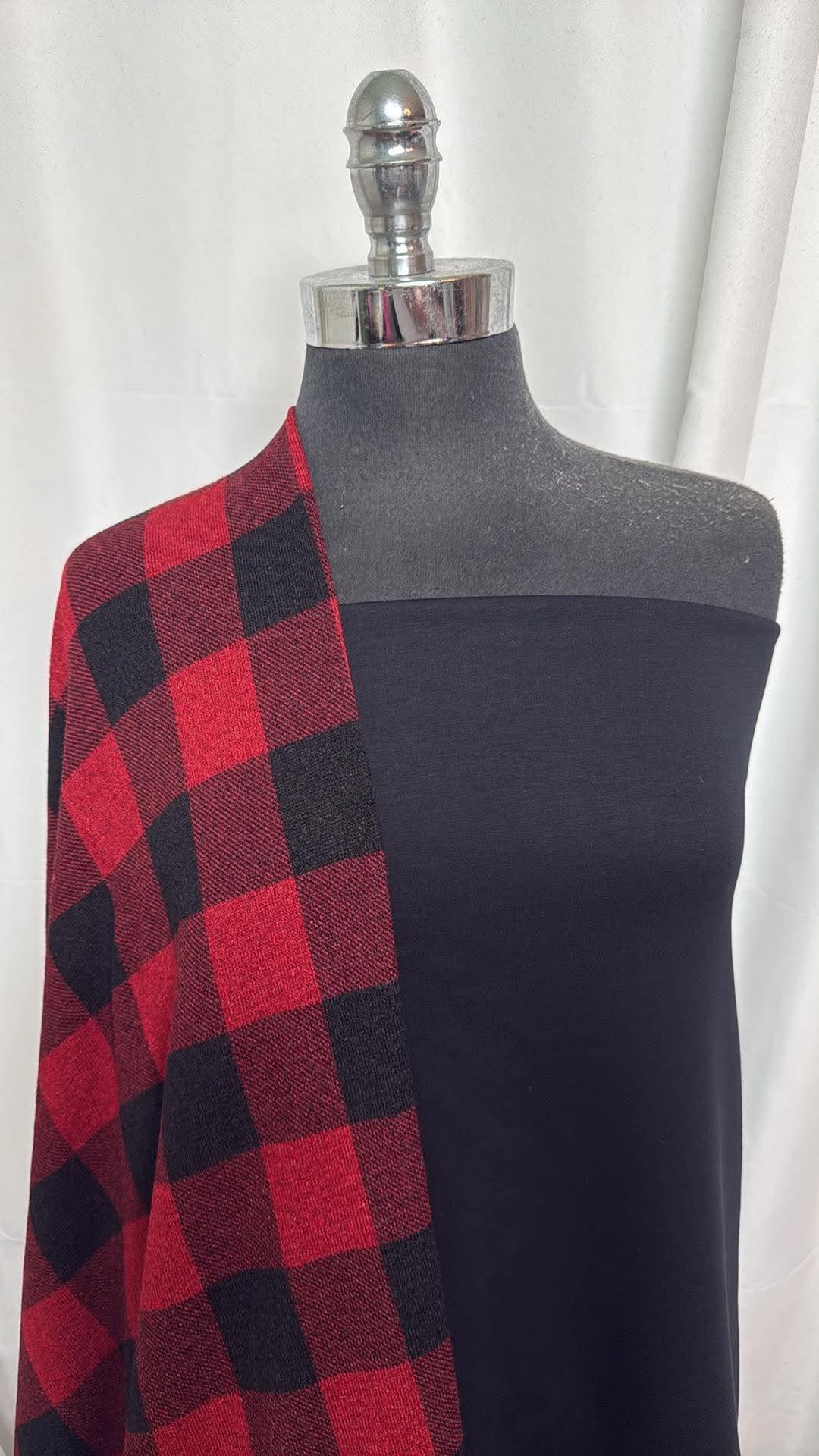 BLACK/RED PLAID BUNDLE : 3YD Black/Red Plaid Hacci SK & 1YD Black Cupro-Faced Scuba : A30583