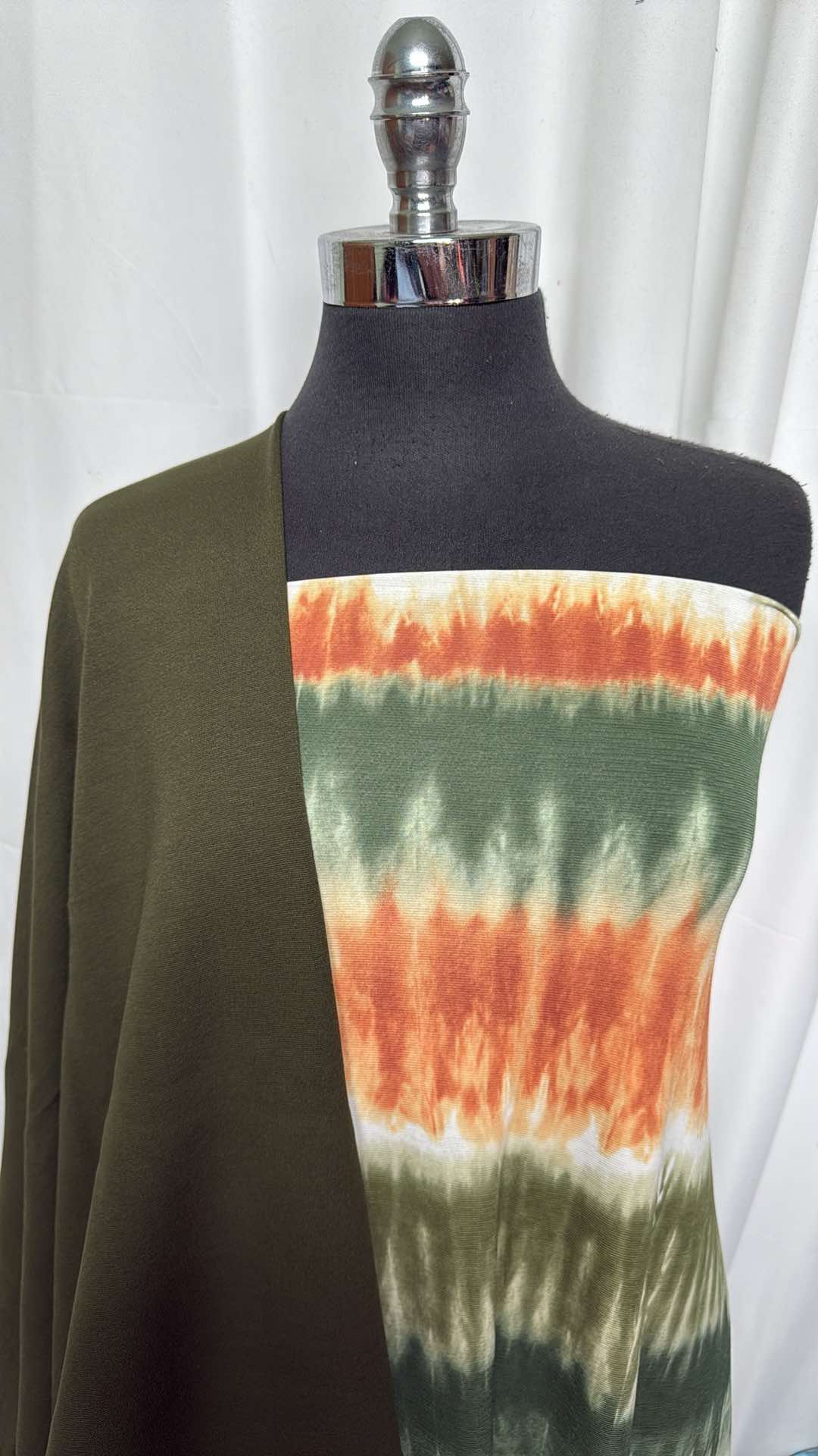 OLIVE/ORANGE TIE DYE BUNDLE : 2YD Olive/Orange Tie Dye Bulgari & 2YD Olive Nylon Ponte : A27164