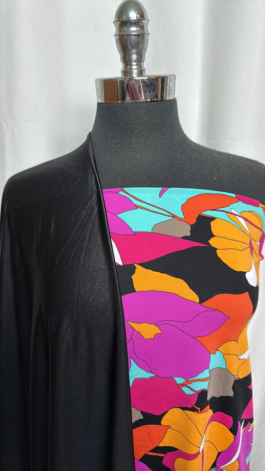 BLACK SHIMMER/FLORAL BUNDLE : 2YD Black Shimmer N/S & 32" Cut of Floral N/S : A28988