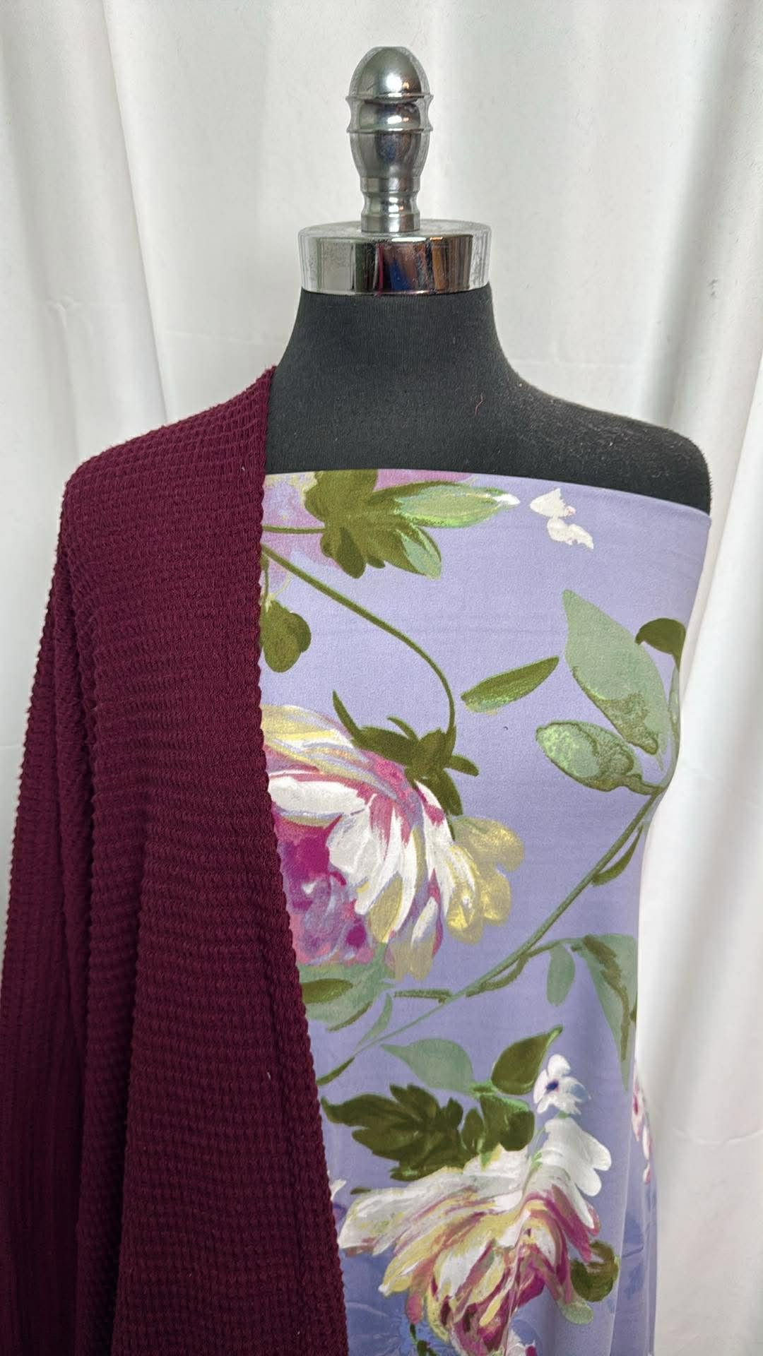 WINE WAFFLE/LAVENDER FLORAL BUNDLE : 2.5YD Lavender Floral DBP & 2YD Wine Pucker Waffle : A30313