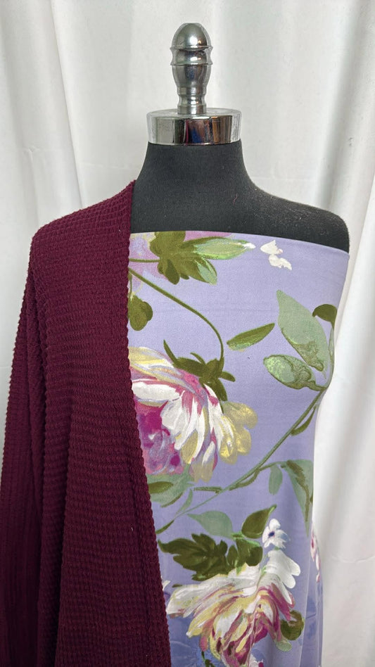 WINE WAFFLE/LAVENDER FLORAL BUNDLE : 2.5YD Lavender Floral DBP & 2YD Wine Pucker Waffle : A30313