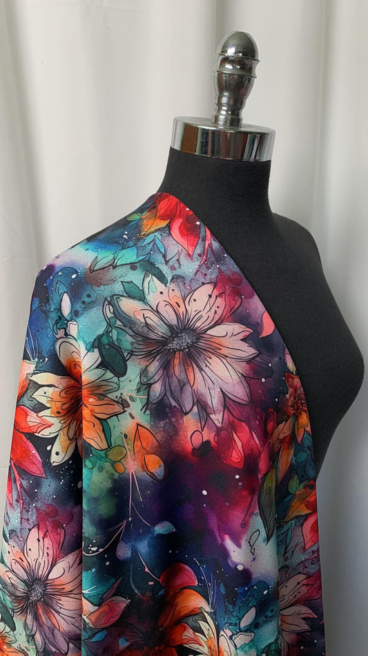 Bright Watercolor Floral - Sport Fleece - 1 Yard Cut