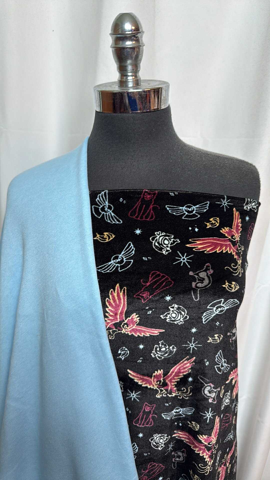 LIGHT BLUE/WIZARD FRIENDS BUNDLE : 2YD Light Blue Sweatshirt Fleece (72" Wide) & 2YD Wizard Friends Stretch Velvet : A28271