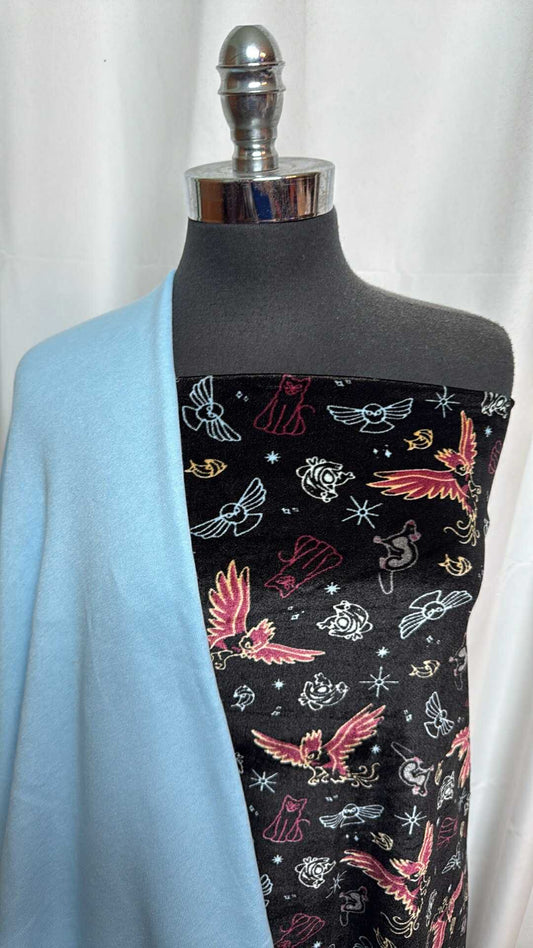 LIGHT BLUE/WIZARD FRIENDS BUNDLE : 2YD Light Blue Sweatshirt Fleece (72" Wide) & 2YD Wizard Friends Stretch Velvet : A28271