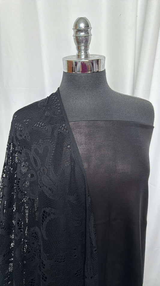 BLACK CRACKLE/PAISLEY BUNDLE : 2YD Black Heavy Faux Crackle Foil on P/S & 2YD Black Paisley Mesh : A27297