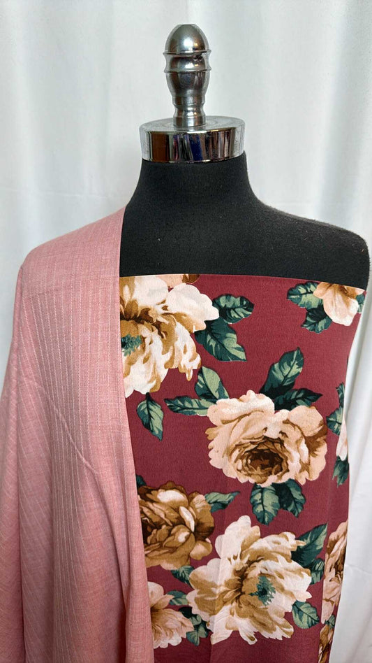 TEXTURED PINK/FLORAL BUNDLE : 3YD Floral Poly Woven & 2YD Pink Textured Woven : A27784