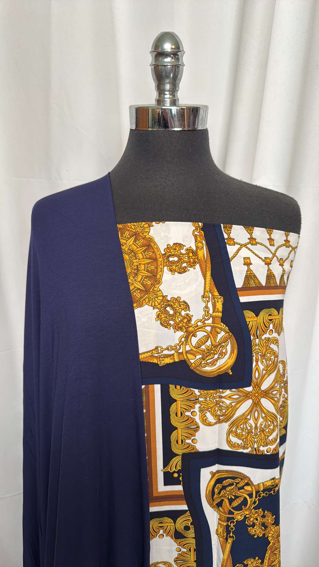 NAVY/GOLD SCARF BUNDLE : 3YD Navy/Gold Scarf Print PWD & 2YD Navy R/S : A26488