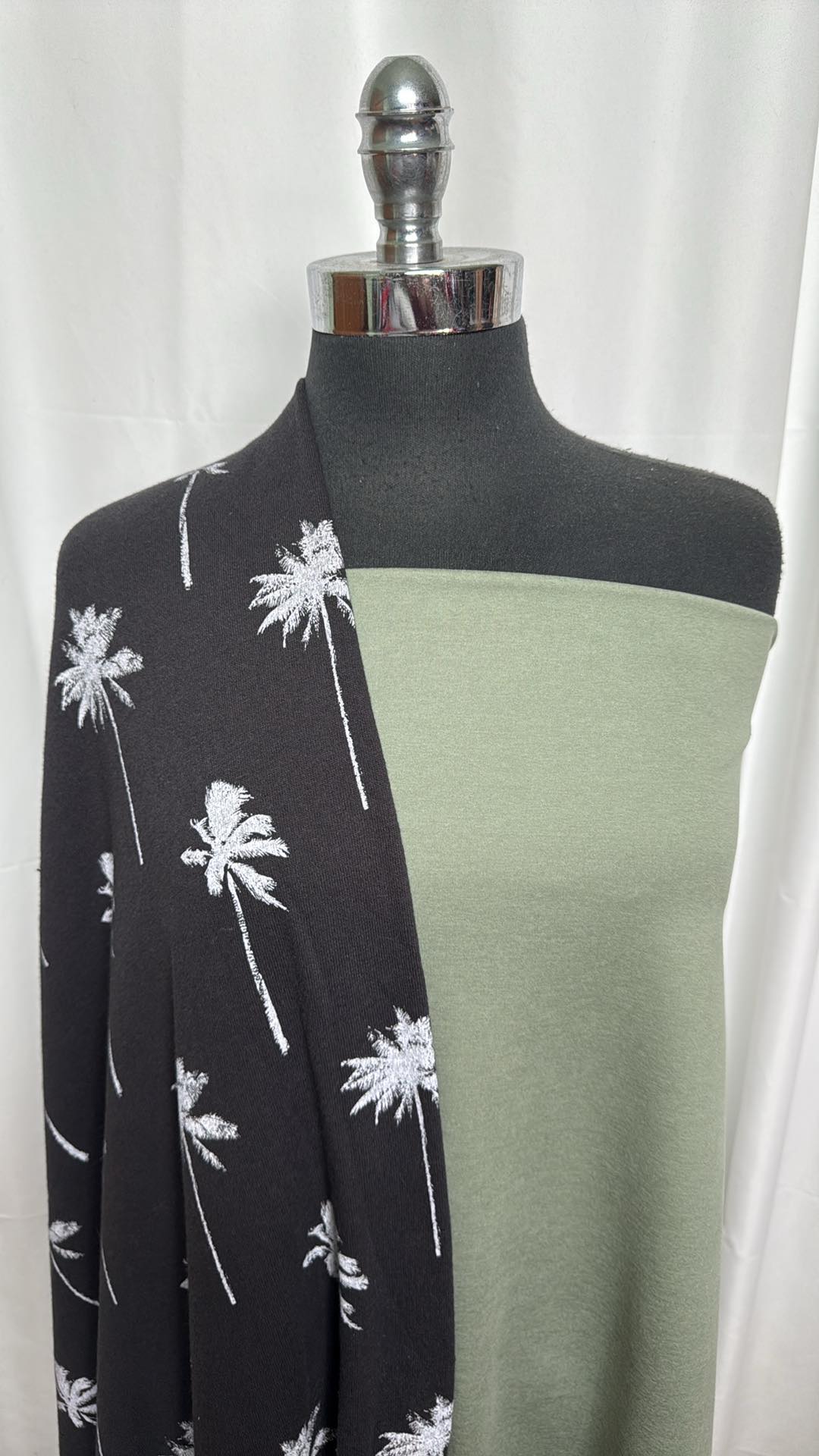 GREY-SAGE/PALMS BUNDLE : 1YD Grey/Sage Heather Peached PF & 2YD Palm Trees Loop Terry : A27079