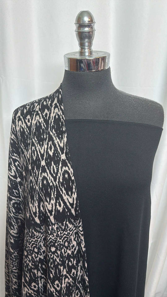 BLACK/GEO HACCI BUNDLE : 2YD Solid Black Peached PF & 2YD Geo Brushed Hacci SK : A28417
