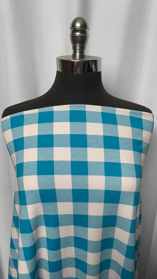 Turquoise Plaid - 95/5 Light Weight Cotton/Spandex - 2 Yard Cut