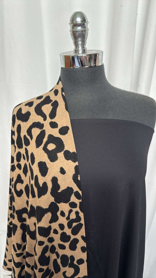 BLACK/TAN LEOPARD BUNDLE : 2YD Black Lightweight Yoga PF & 2YD Tan Leopard PRS Jersey : A27166