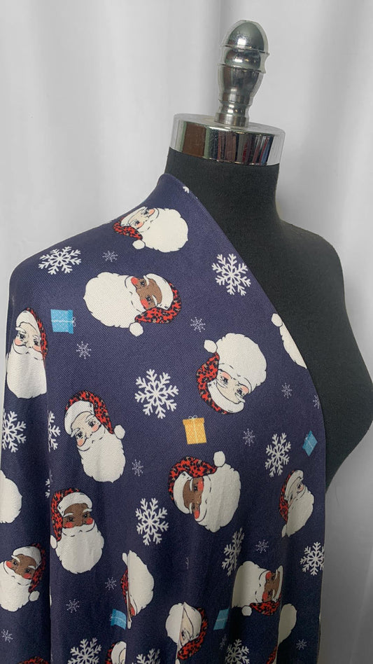 Santa/Snowflakes on Navy - Oakley Sweater Knit - 2 Yard Cut