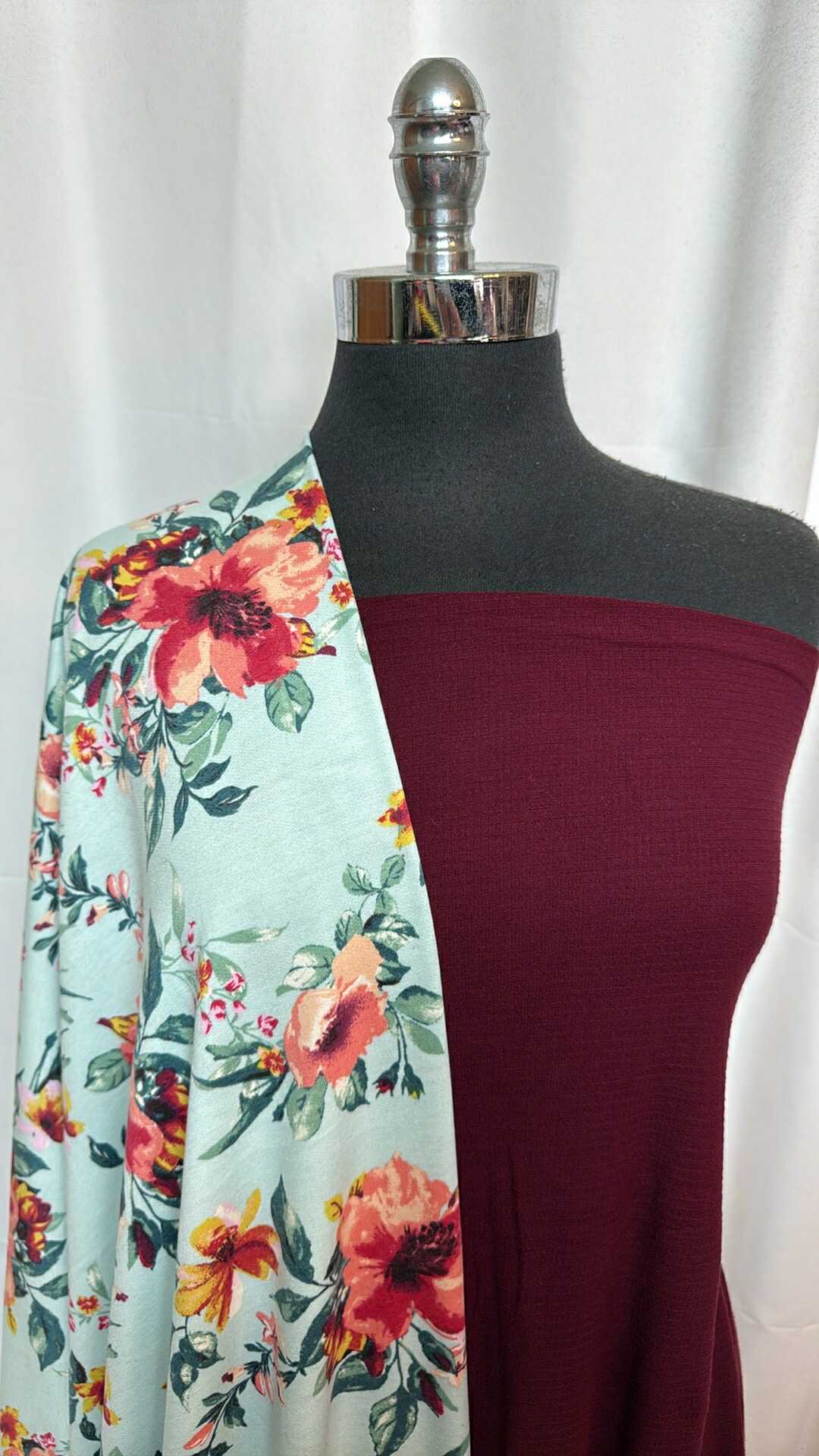 BURGUNDY/MINT FLORAL BUNDLE : 2YD Burgundy Knit Gauze & 2YD Mint Floral PRS FT : A28792