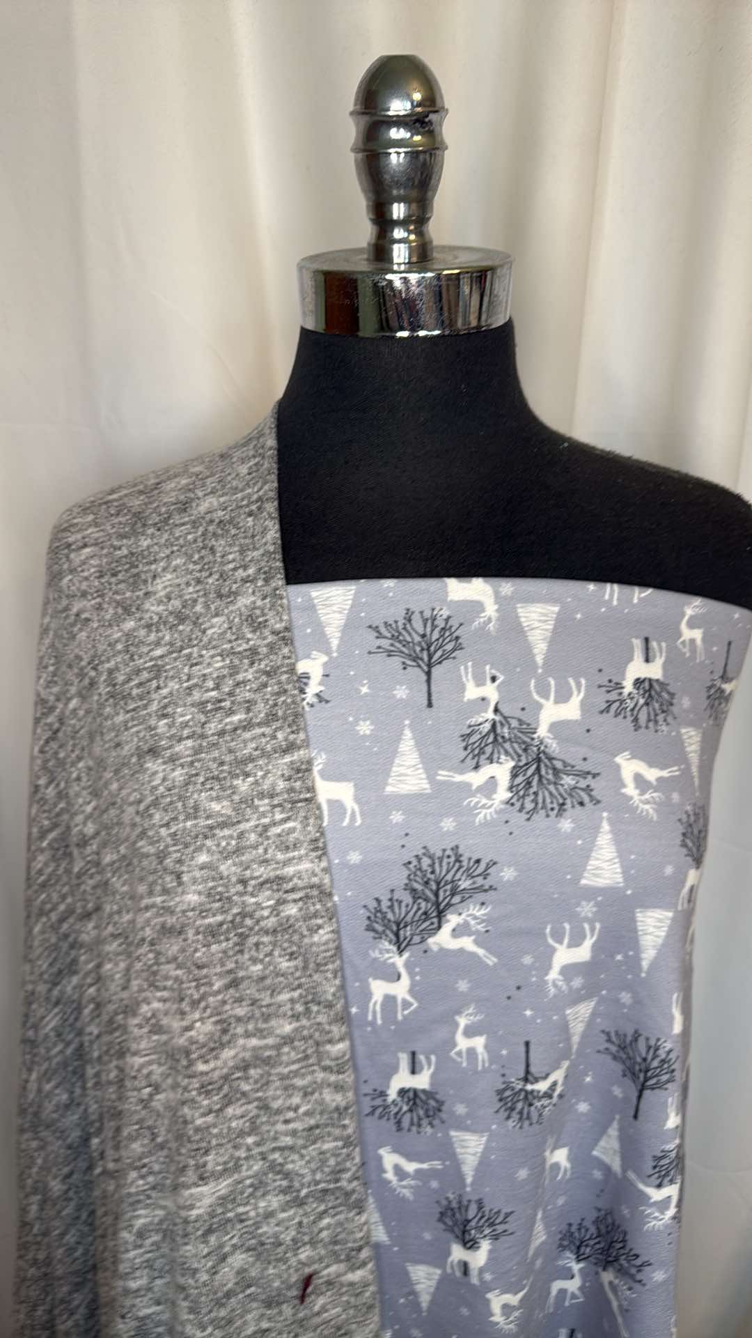 HEATHER GREY/WINTER DEER BUNDLE : 2YD Heather Grey Brushed Hacci SK & 2YD Winter Deer PRS FT : A26782