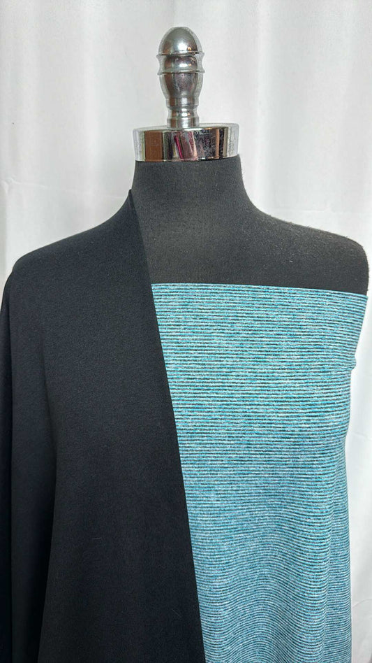 BLACK/AQUA STRIPE BUNDLE : 2YD Black 2-Tone Peached PF & 2YD Aqua Stripe Mid-Weight PF : A28991
