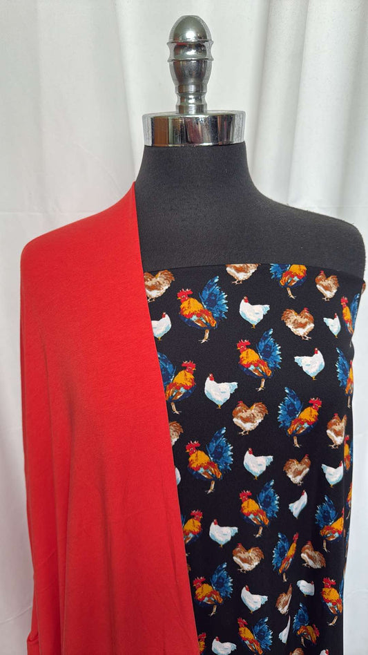 RED/CHICKENS BUNDLE : 2YD Chickens ITY & 2YD Red Bamboo/Cotton : A26490