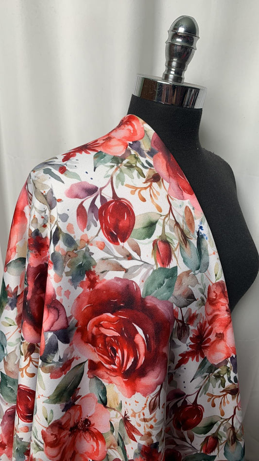Red Floral - Poly/Spandex Sweatshirt Fleece - 3 Yard Cut