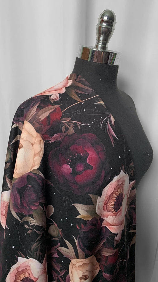 Dark Floral - Poly/Spandex Sweatshirt Fleece - 3 Yard Cut