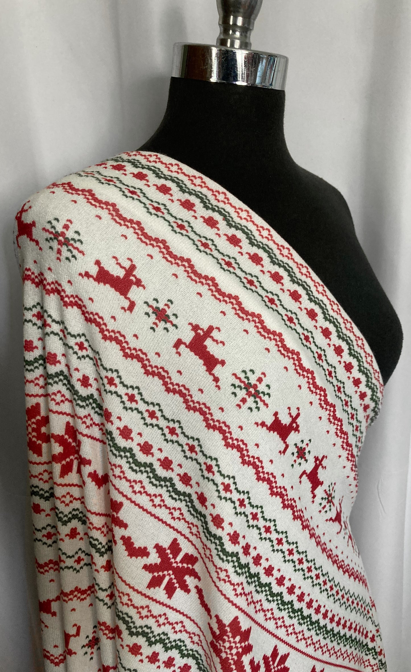 White Snowflake/Deer Stripe - Hacci Sweater Knit - 3 Yard Cut