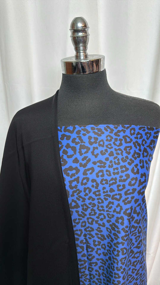 BLACK/BLUE LEOPARD BUNDLE : 2YD Black Stretch Softshell & 2YD Blue Leopard Yoga PF : A27847