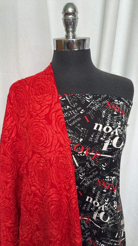 TEXTURED FLORAL/WRITING BUNDLE : 2.5YD Textured Floral Poly Woven & 2YD Writing DBP : A26491