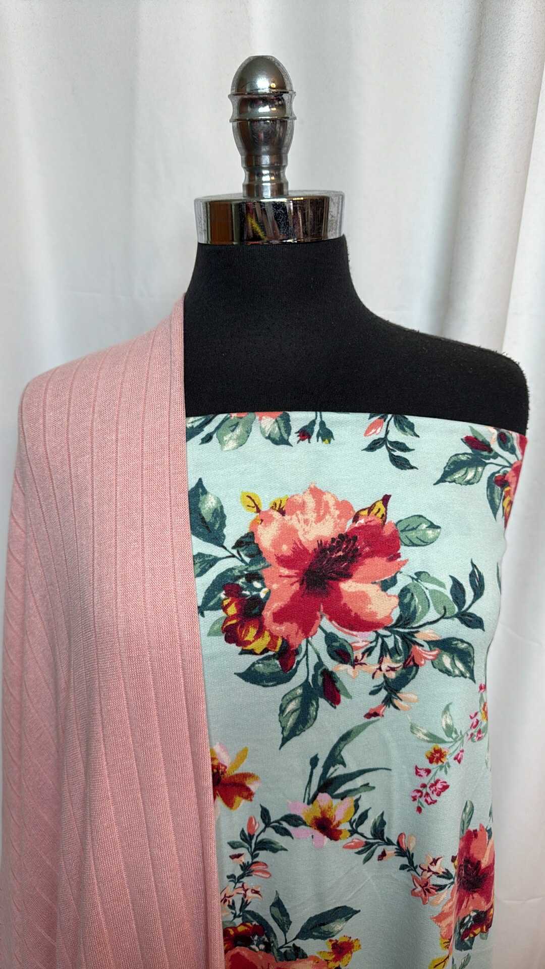 LIGHT PINK/MINT FLORAL BUNDLE : 2YD Light Pink Wide Rib SK & 2YD Mint Floral PRS FT : A28793