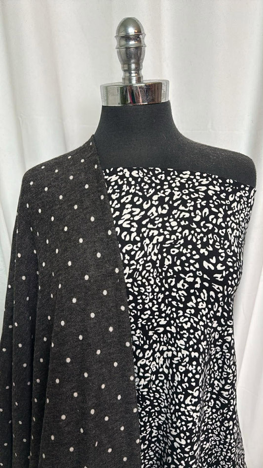 LEOPARD/CHARCOAL DOT BUNDLE : 2YD Leopard DBP & 2.5YD Charcoal Dot Hacci SK : A30227