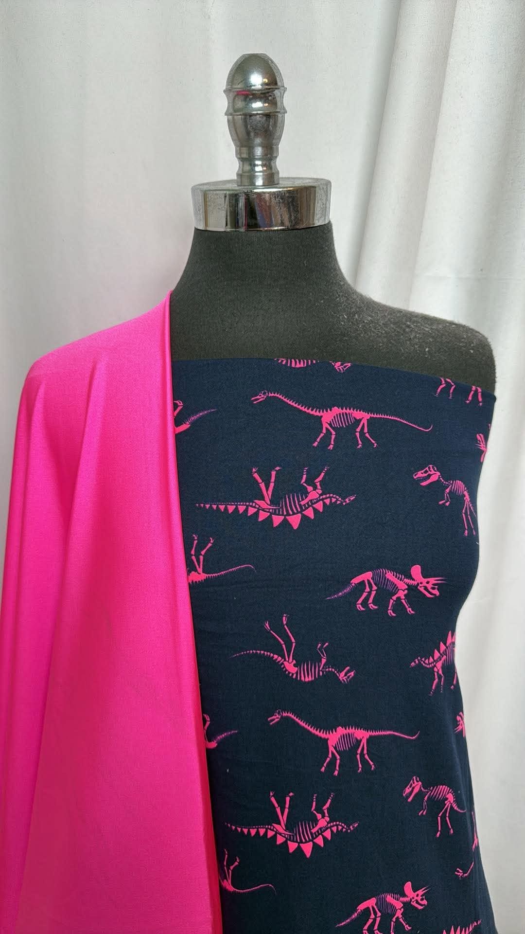 NEON PINK/NAVY DINO BUNDLE :  1YD Neon Pink Shimmer Yoga PF & 1YD Navy/Pink Dino DBP : A30761
