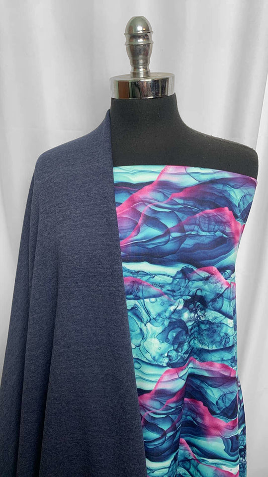 NAVY/AQUA GEODE BUNDLE : 3YD Aqua Geode Sport Fleece & 2YD Navy Sweatshirt Fleece (72" Wide) : A26027