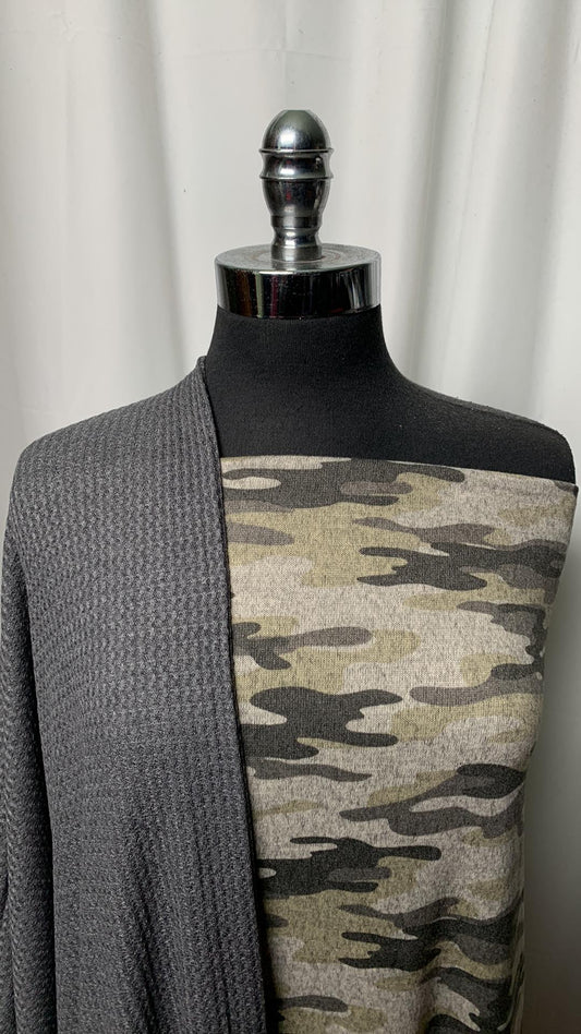 CAMO/WAFFLE BUNDLE : 2YD Camo Brushed Hacci SK & 2YD Charcoal Waffle : A1875