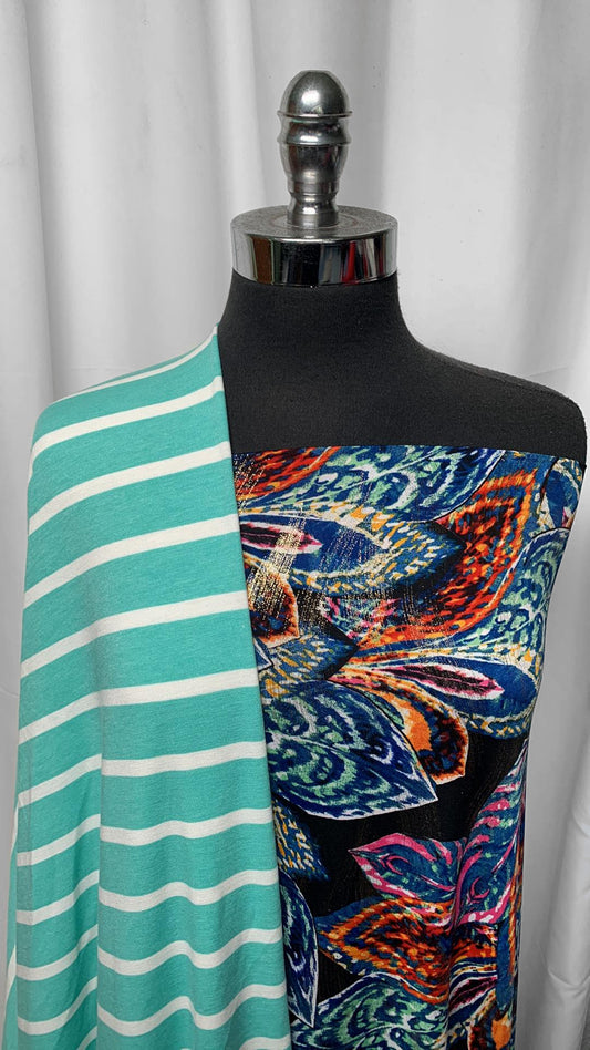 MINT STRIPE/FOIL LEAVES BUNDLE : 3YD Leaves w/Foil ITY & 2YD Mint Stripe PRS FT : A25381