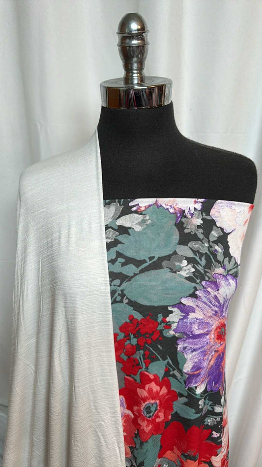 ICE SLUB/FLORAL BUNDLE : 2YD Floral Bulgari & 2YD Ivory Ice Slub R/S : A28571