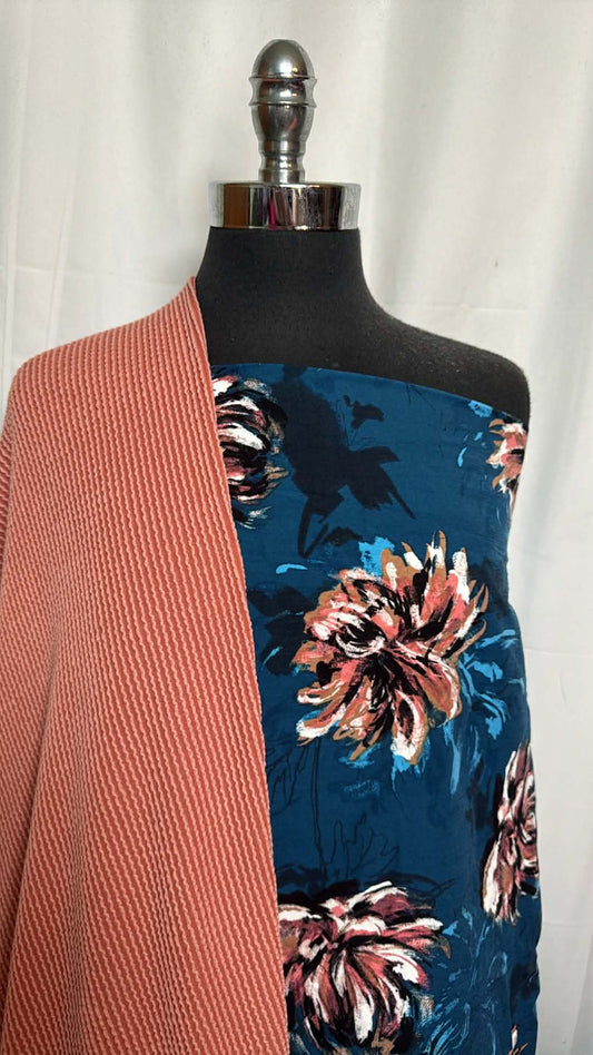 NAVY FLORAL/RIB BUNDLE : 3.5YD Navy Floral Millennium (Read Descr.) & 2YD Urban Rib : A29511