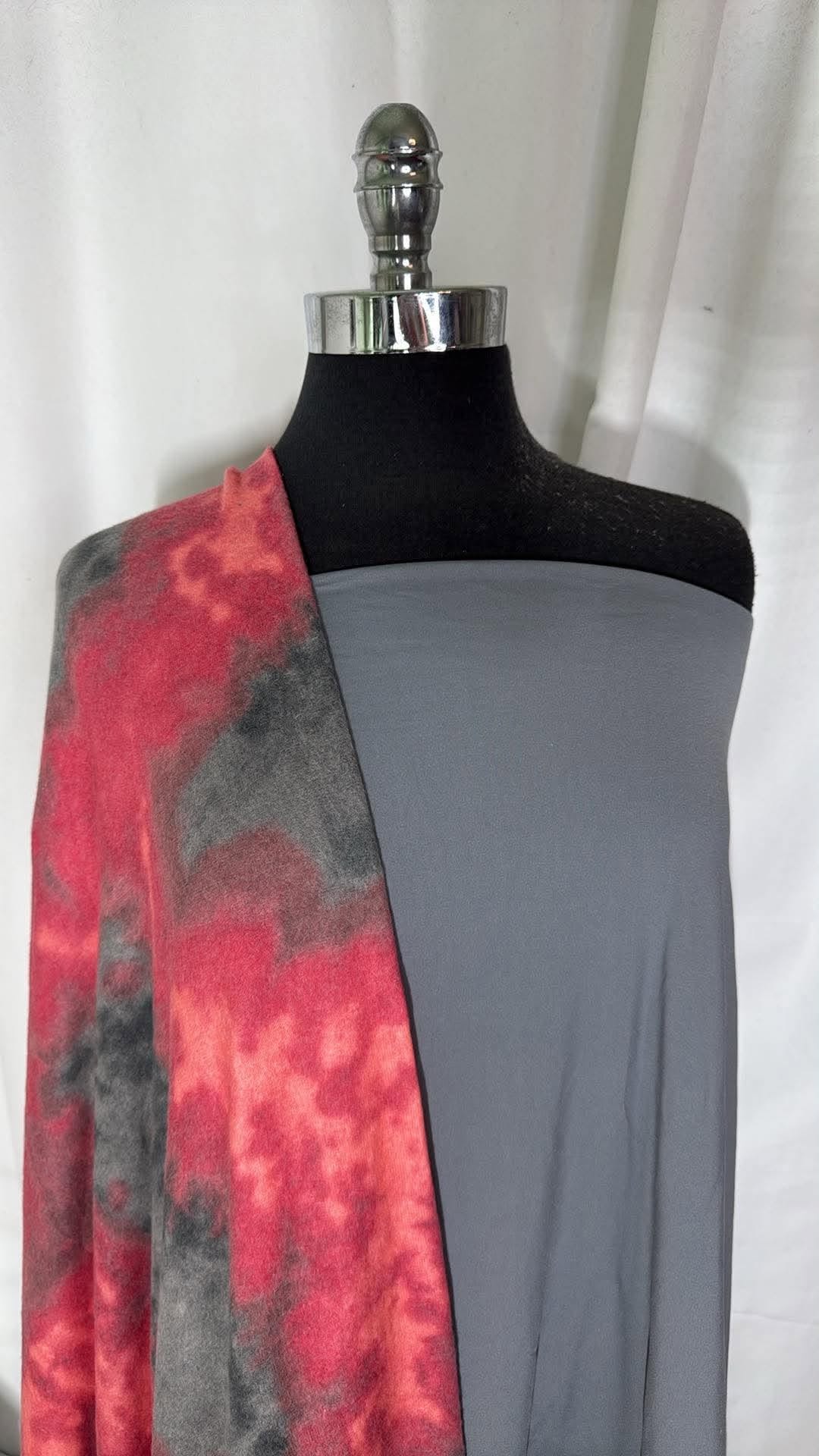 GREY/RED TIE DYE BUNDLE : 2YD Grey Single-Brushed PF & 2YD Grey/Red Tie Dye Brushed Hacci SK : A31121