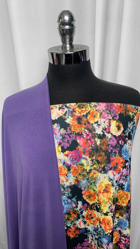 PURPLE/MULTI FLORAL BUNDLE : 2YD Multi Floral Liverpool & 2YD Purple Cupro : A25545