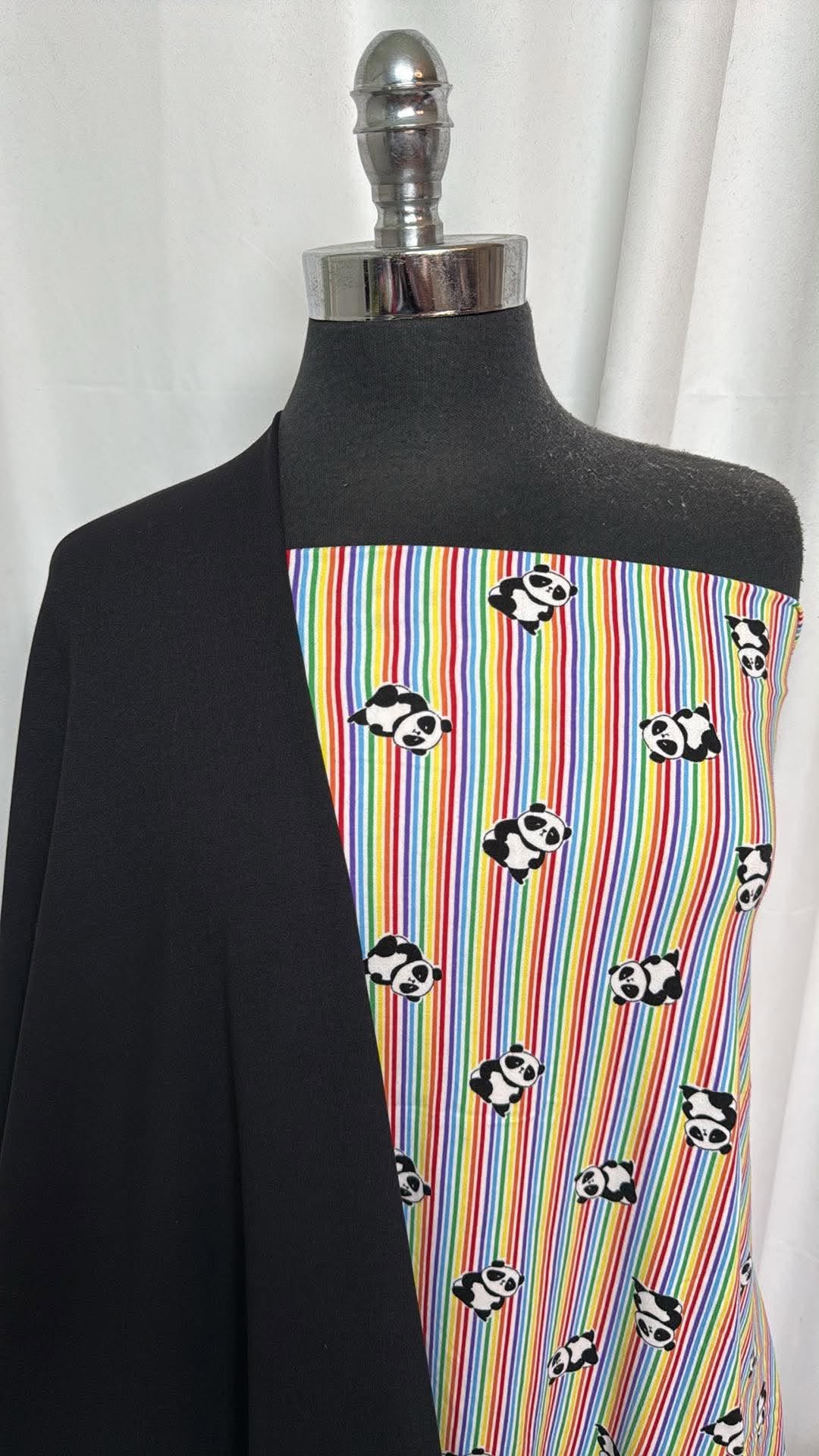 BLACK/PANDA STRIPE BUNDLE : 2YD Solid Black Peached PF & 1+YD Panda Stripe DBP : A30677