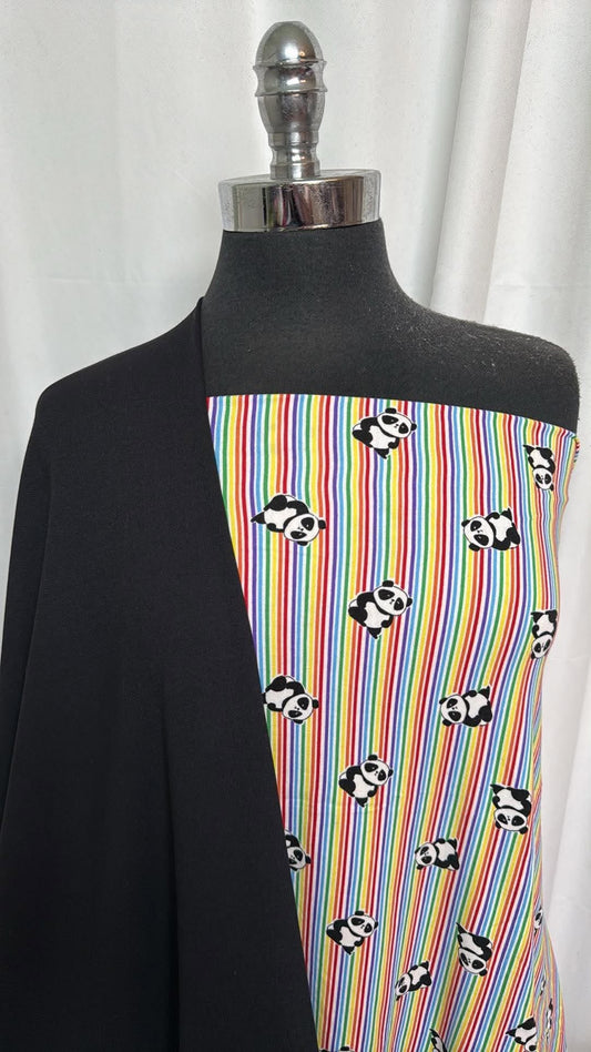 BLACK/PANDA STRIPE BUNDLE : 2YD Solid Black Peached PF & 1+YD Panda Stripe DBP : A30677