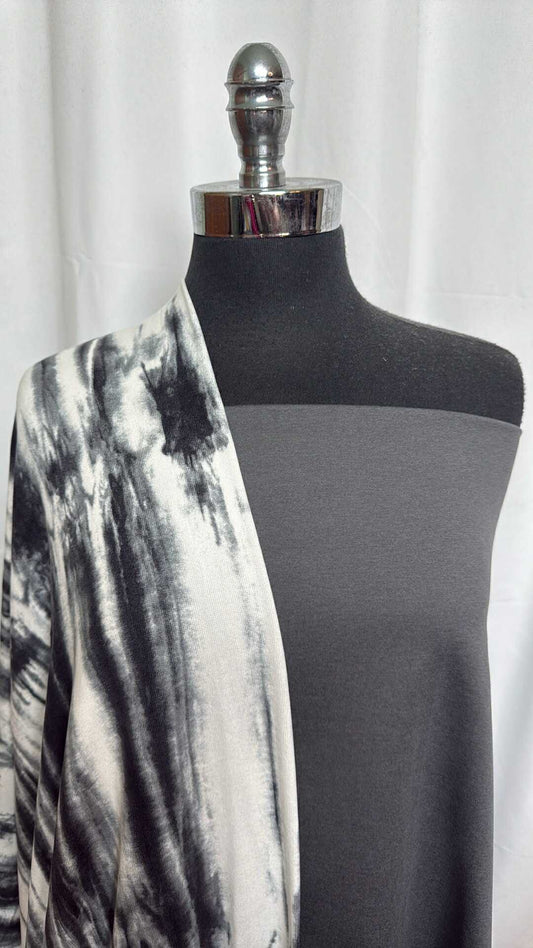 BLACK-WHITE TIE DYE/GREY BUNDLE : 2YD Black/White Tie Dye Oakley SK & 1.5YD True Grey Peached PF : A28890