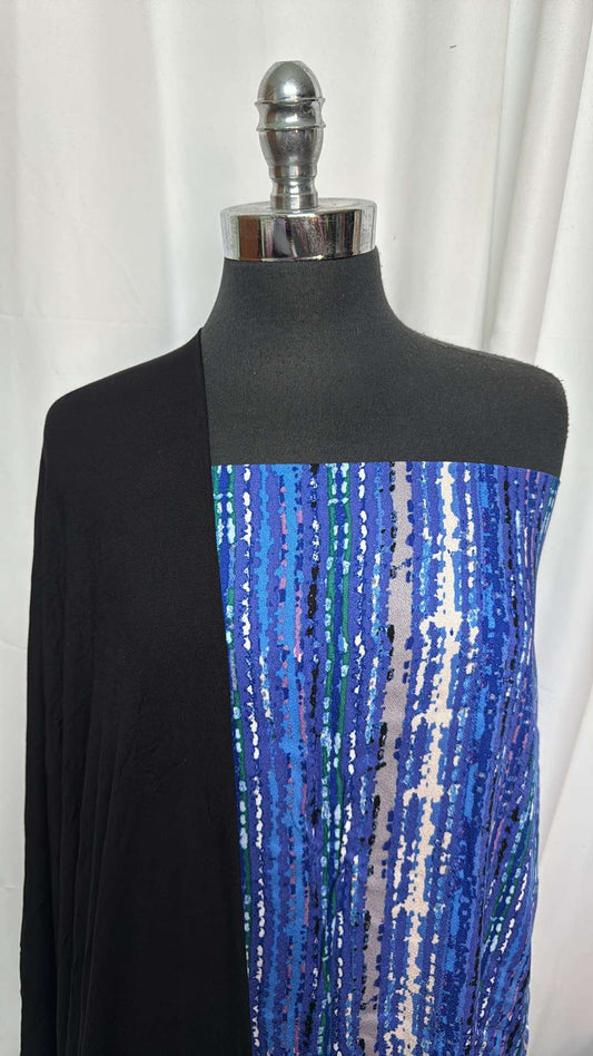 BLACK/BLUE VERTICAL STRIPE BUNDLE : 2YD Black Modal Spandex & 2YD Blue Vertical Stripe Rayon Woven : A27204