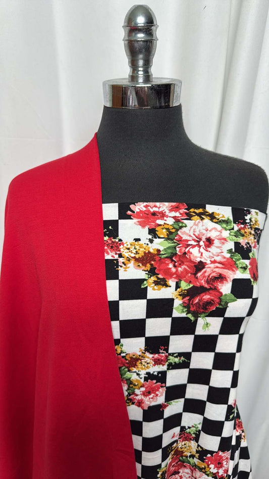 RED/FLORAL CHECK BUNDLE : 1YD Red Brushed PRS FT & 1.5YD Floral Check DBP : A27240