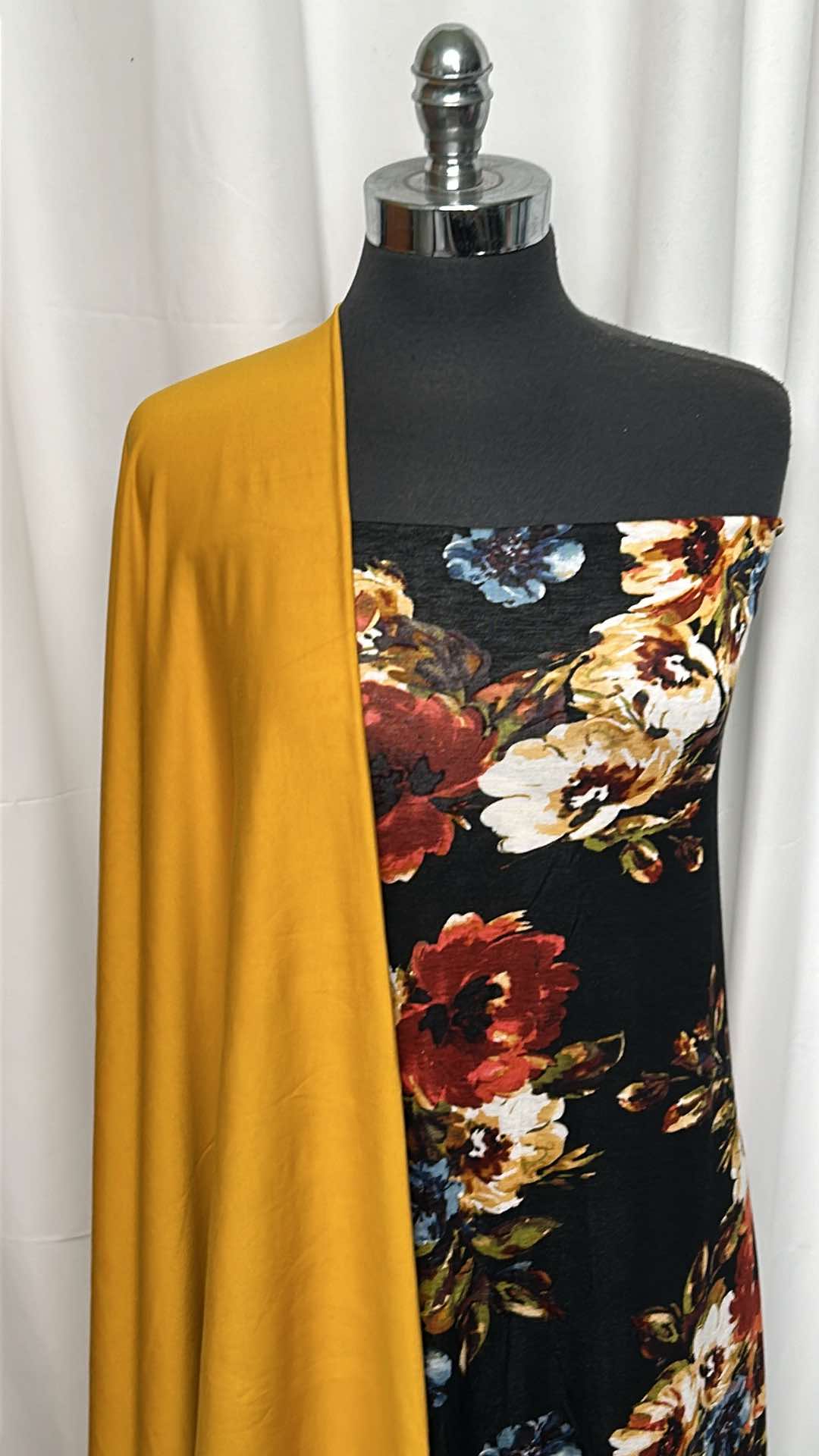 MUSTARD/BLACK FLORAL BUNDLE : 2YD Mustard MVC & 2YD Black Floral R/S : A26338