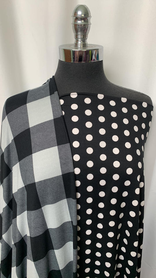 PLAID/DOTS BUNDLE : 2YD Black/White Plaid FT & 2YD Black/White Dots DBP : A2057