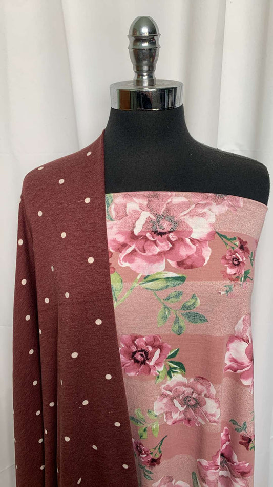 STRIPE FLORAL/DOT BUNDLE : 1YD Burgundy Dot PRS FT & 2YD Stripe Floral PRS Jersey : A25851