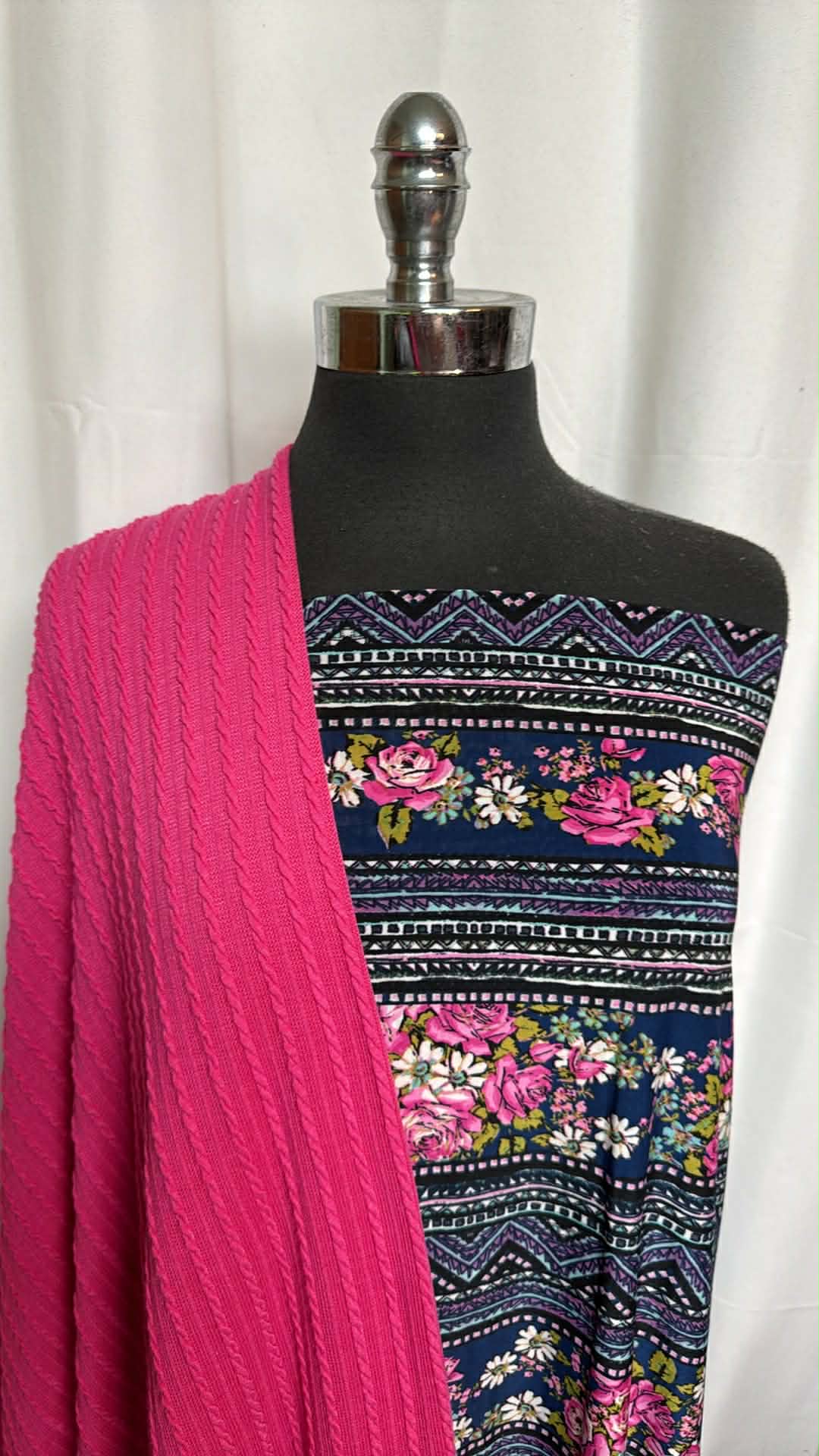 PINK CABLE/FLORAL STRIPE BUNDLE : 2YD Floral Stripe ITY & 1+YD Pink Cable P/S : A29550